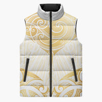 Gold White New Zealand Manta Ray Sleeveless Puffer Jacket Aotearoa Maori Haehae - Polynesian Pride
