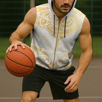 Gold White New Zealand Manta Ray Sleeveless Zip Hoodie Aotearoa Maori Haehae - Polynesian Pride