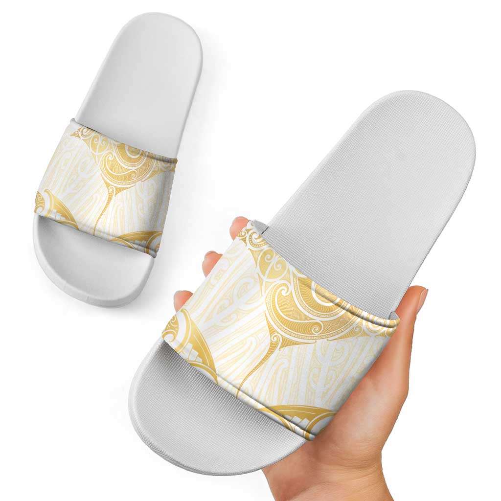 Gold White New Zealand Manta Ray Slide Sandals Aotearoa Maori Haehae - Polynesian Pride