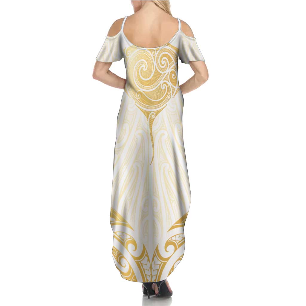 Gold White New Zealand Manta Ray Summer Maxi Dress Aotearoa Maori Haehae - Polynesian Pride