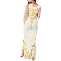 Gold White New Zealand Manta Ray Tank Maxi Dress Aotearoa Maori Haehae - Polynesian Pride