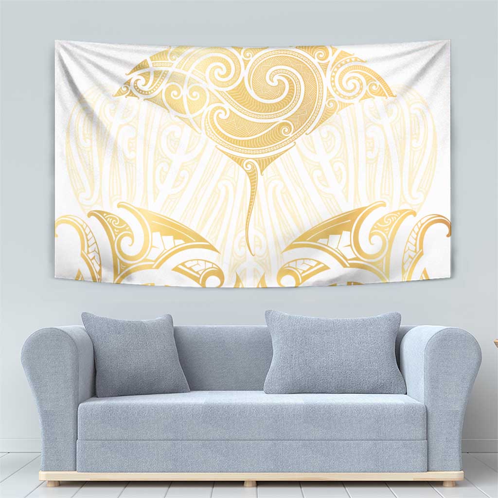 Gold White New Zealand Manta Ray Tapestry Aotearoa Maori Haehae - Polynesian Pride