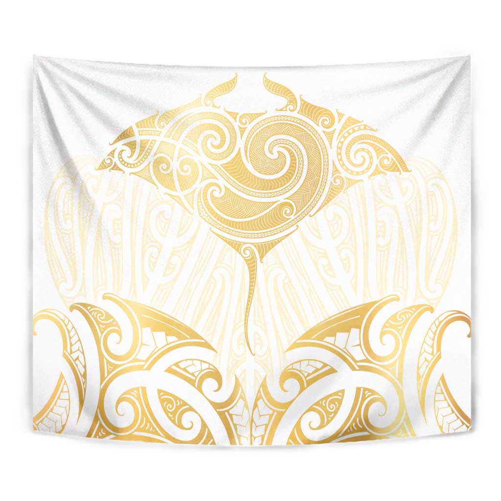 Gold White New Zealand Manta Ray Tapestry Aotearoa Maori Haehae - Polynesian Pride