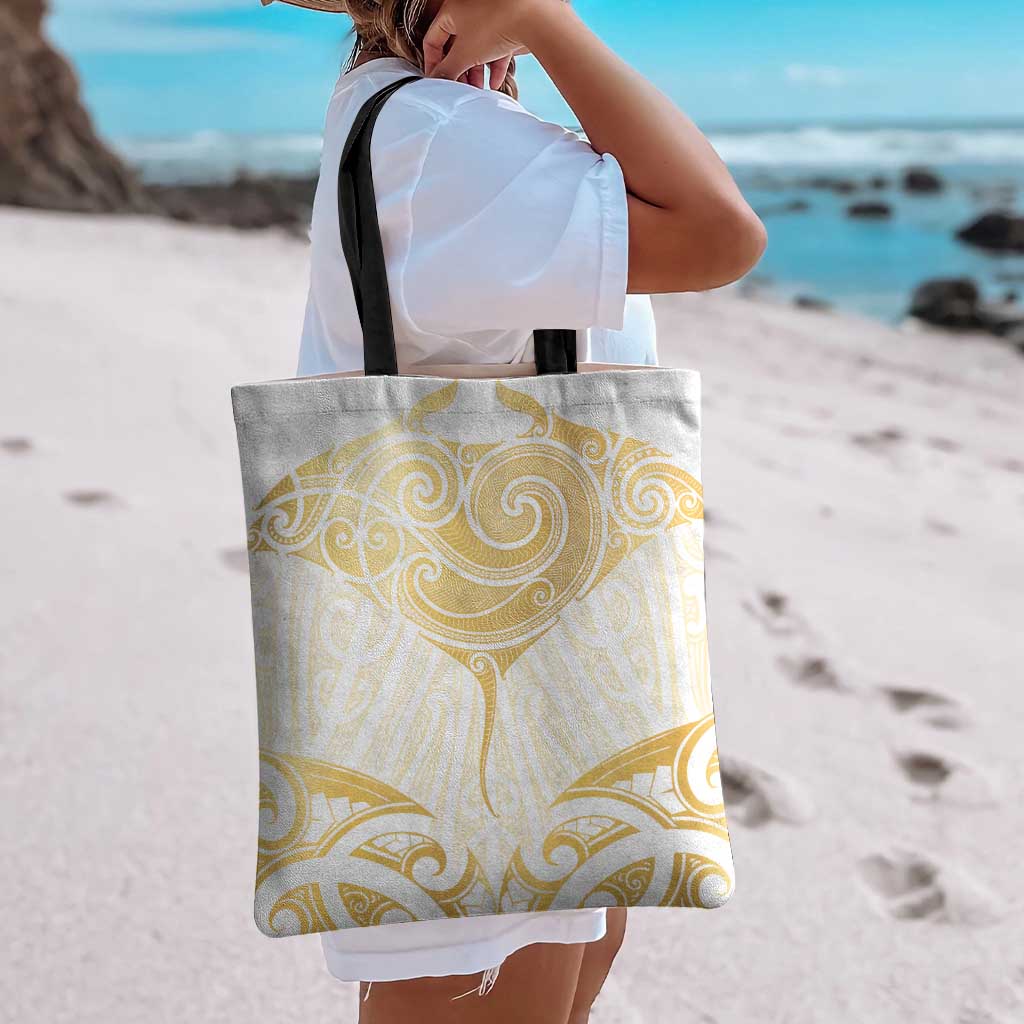 Gold White New Zealand Manta Ray Tote Bag Aotearoa Maori Haehae - Polynesian Pride