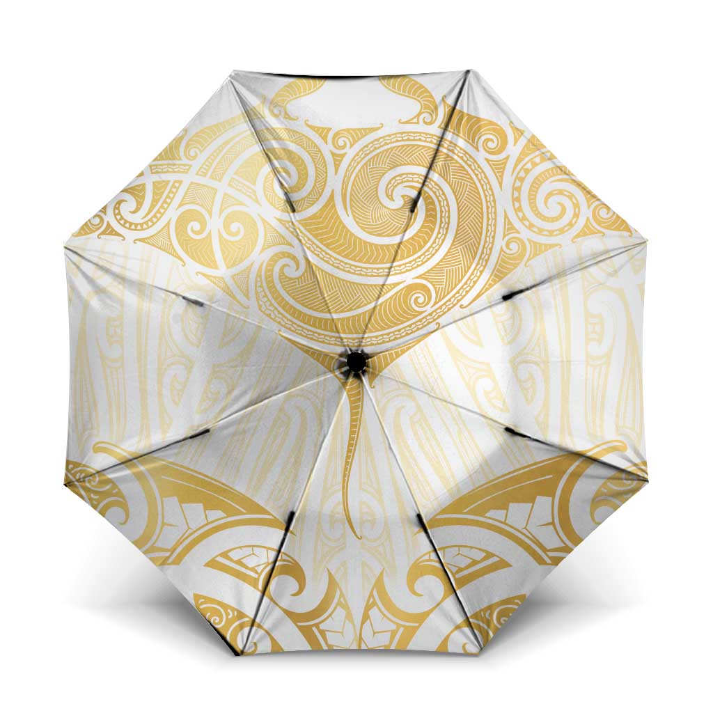 Gold White New Zealand Manta Ray Umbrella Aotearoa Maori Haehae - Polynesian Pride