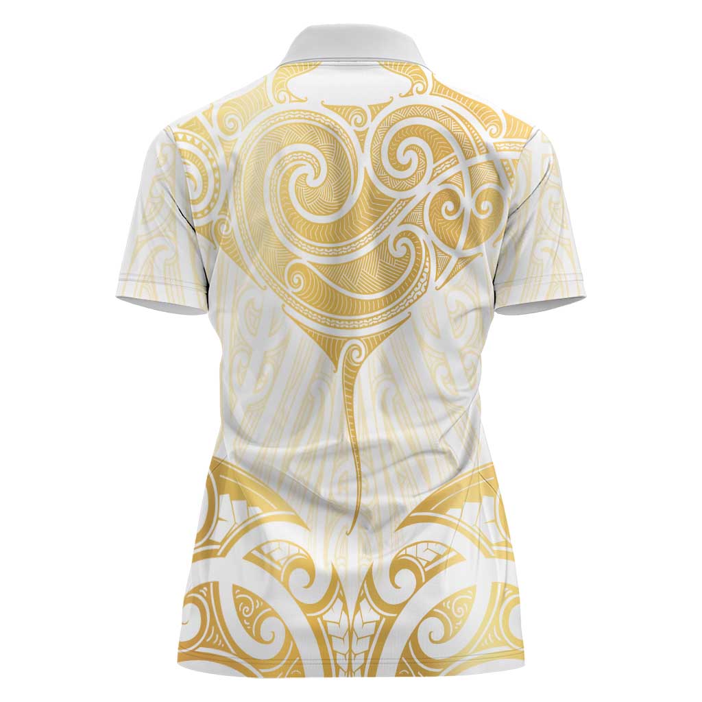 Gold White New Zealand Manta Ray Women Polo Shirt Aotearoa Maori Haehae - Polynesian Pride
