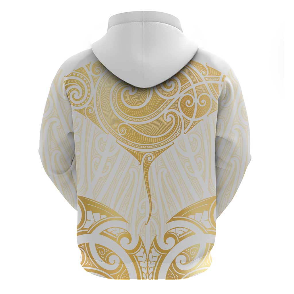 Gold White New Zealand Manta Ray Zip Hoodie Aotearoa Maori Haehae - Polynesian Pride