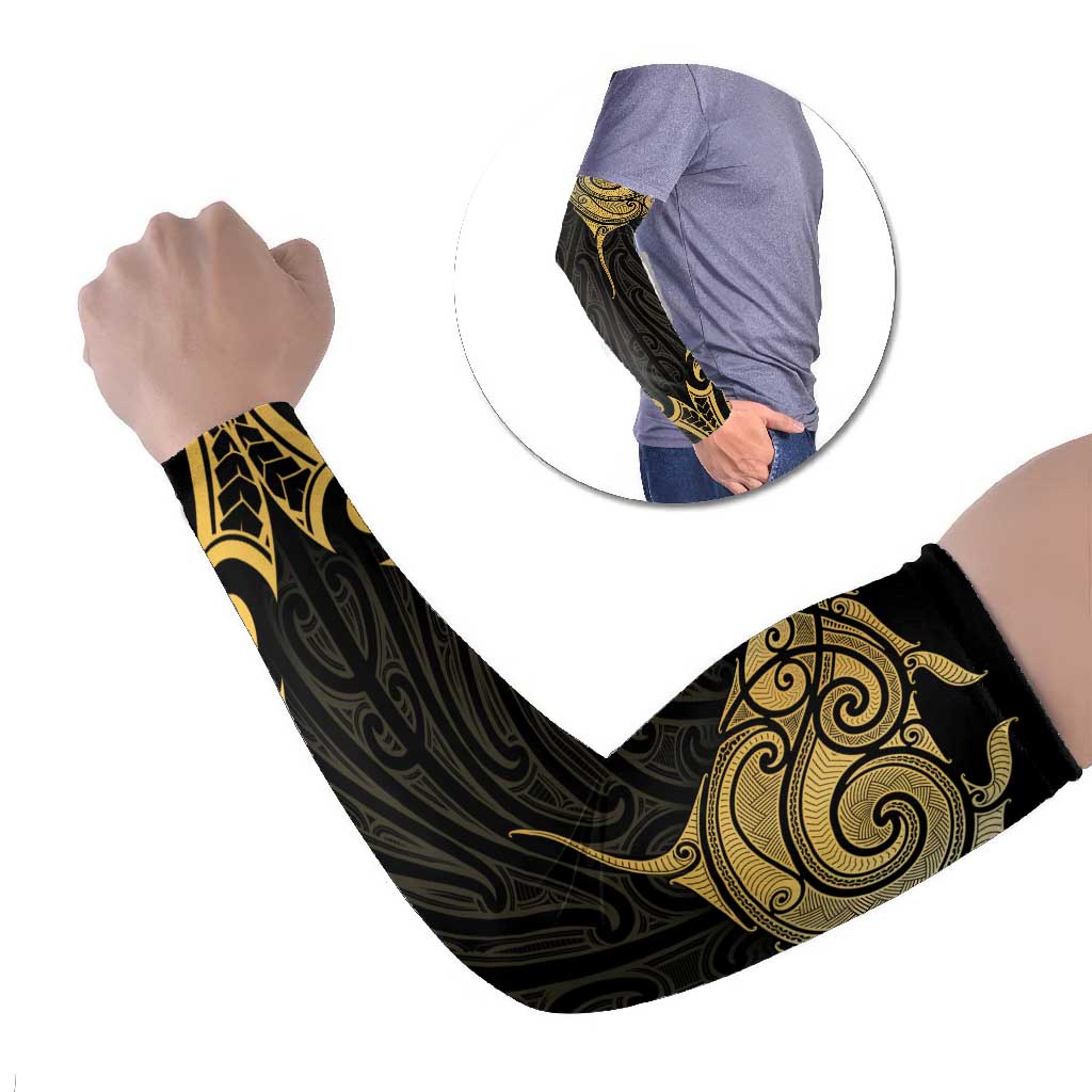 Gold Black New Zealand Manta Ray Arm Sleeves Aotearoa Maori Haehae - Polynesian Pride