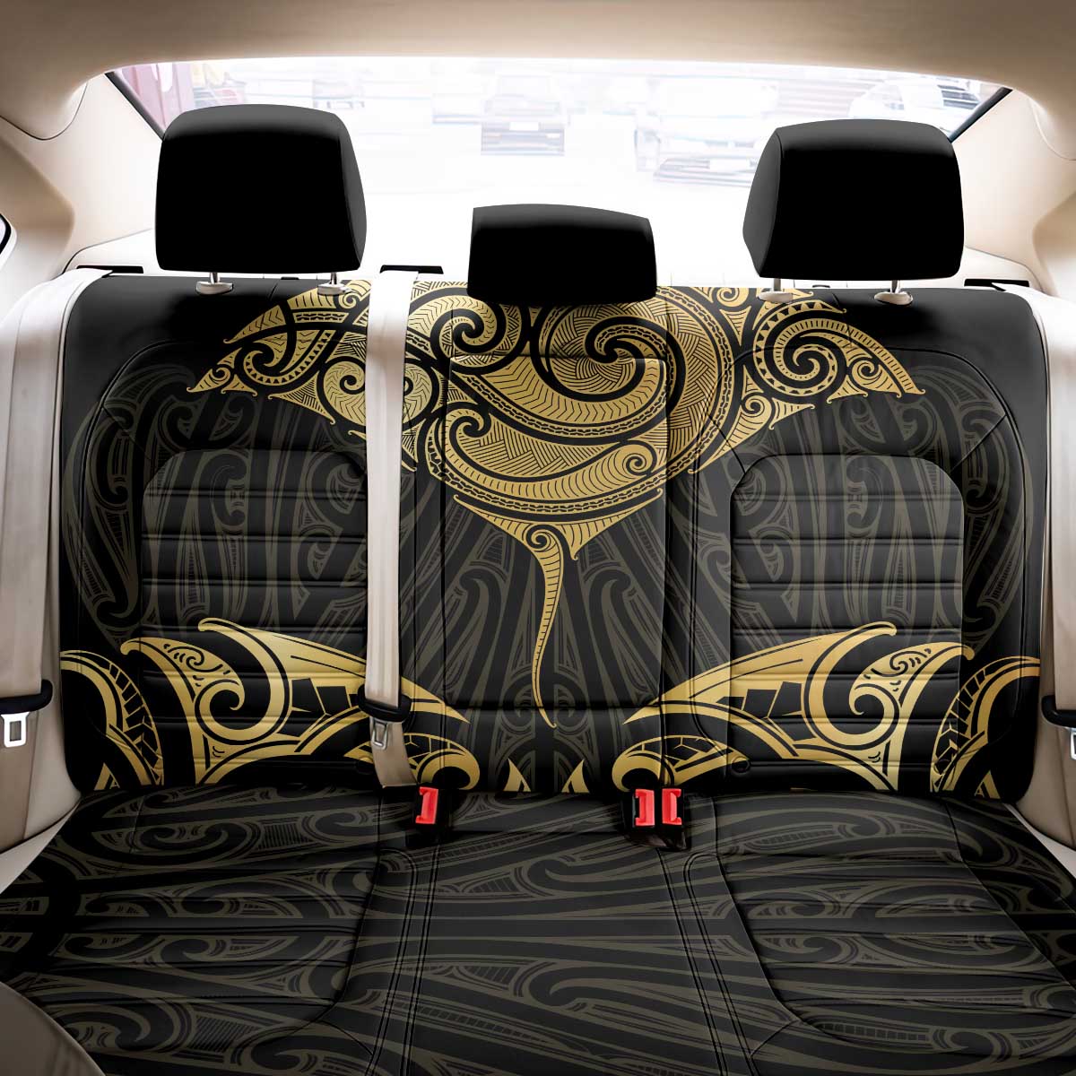 Gold Black New Zealand Manta Ray Back Car Seat Cover Aotearoa Maori Haehae - Polynesian Pride