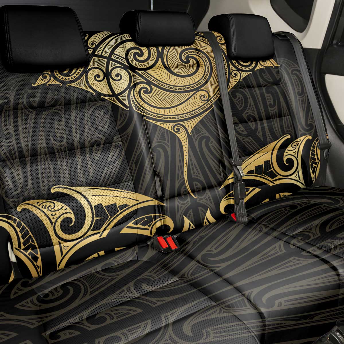 Gold Black New Zealand Manta Ray Back Car Seat Cover Aotearoa Maori Haehae - Polynesian Pride