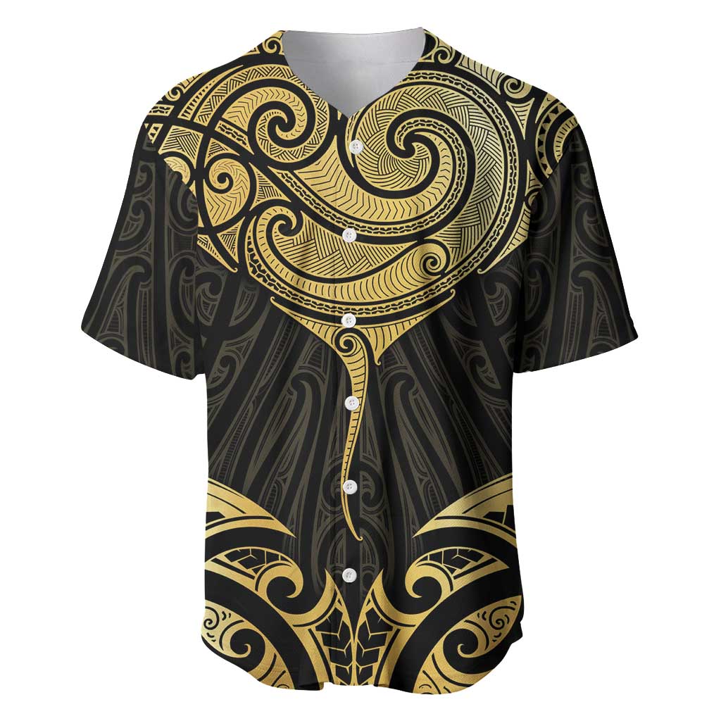 Gold Black New Zealand Manta Ray Baseball Jersey Aotearoa Maori Haehae - Polynesian Pride