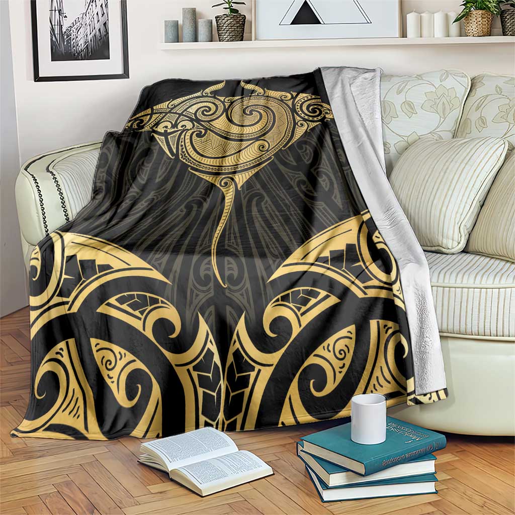 Gold Black New Zealand Manta Ray Blanket Aotearoa Maori Haehae - Polynesian Pride
