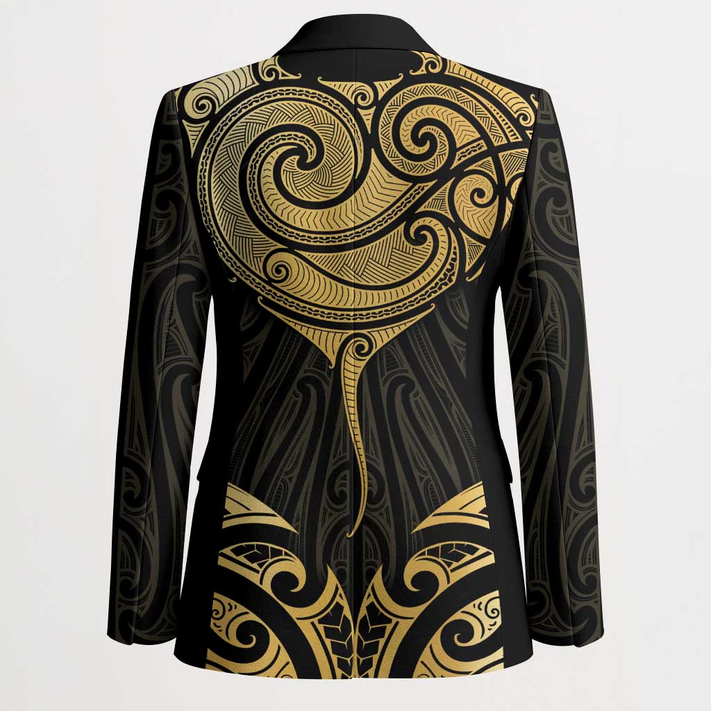 Gold Black New Zealand Manta Ray Blazer Aotearoa Maori Haehae - Polynesian Pride