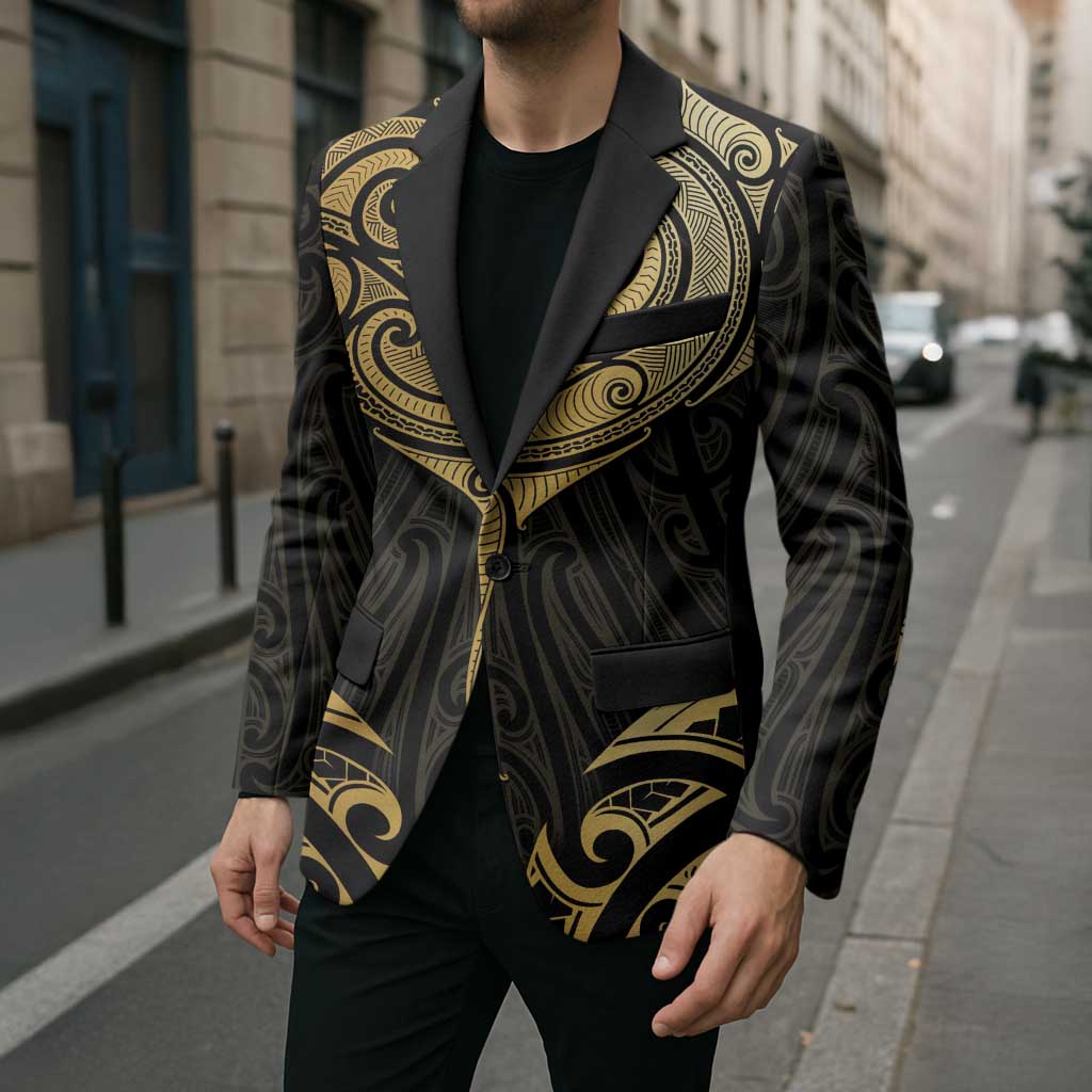 Gold Black New Zealand Manta Ray Blazer Aotearoa Maori Haehae - Polynesian Pride