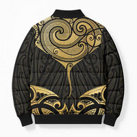 Gold Black New Zealand Manta Ray Bomber Puffer Jacket Aotearoa Maori Haehae - Polynesian Pride
