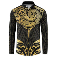Gold Black New Zealand Manta Ray Button Sweatshirt Aotearoa Maori Haehae - Polynesian Pride