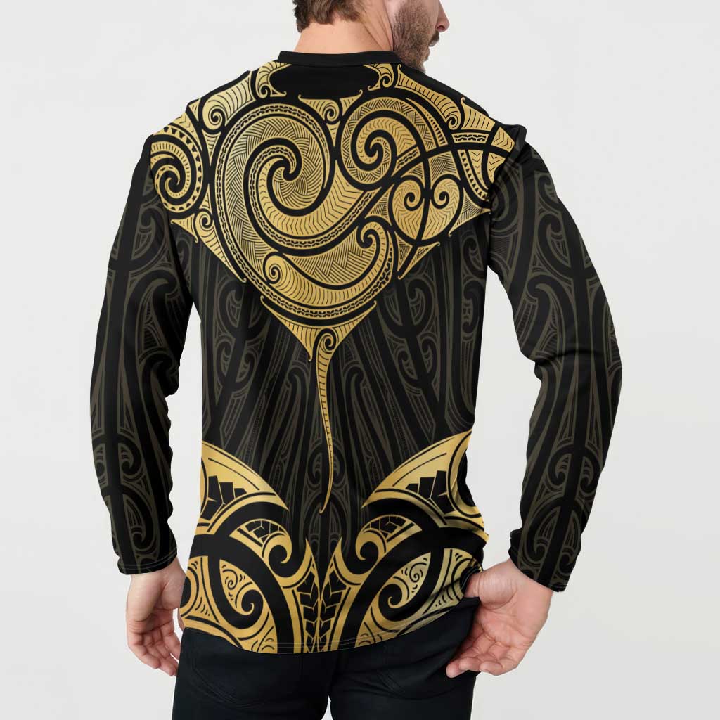 Gold Black New Zealand Manta Ray Button Sweatshirt Aotearoa Maori Haehae - Polynesian Pride
