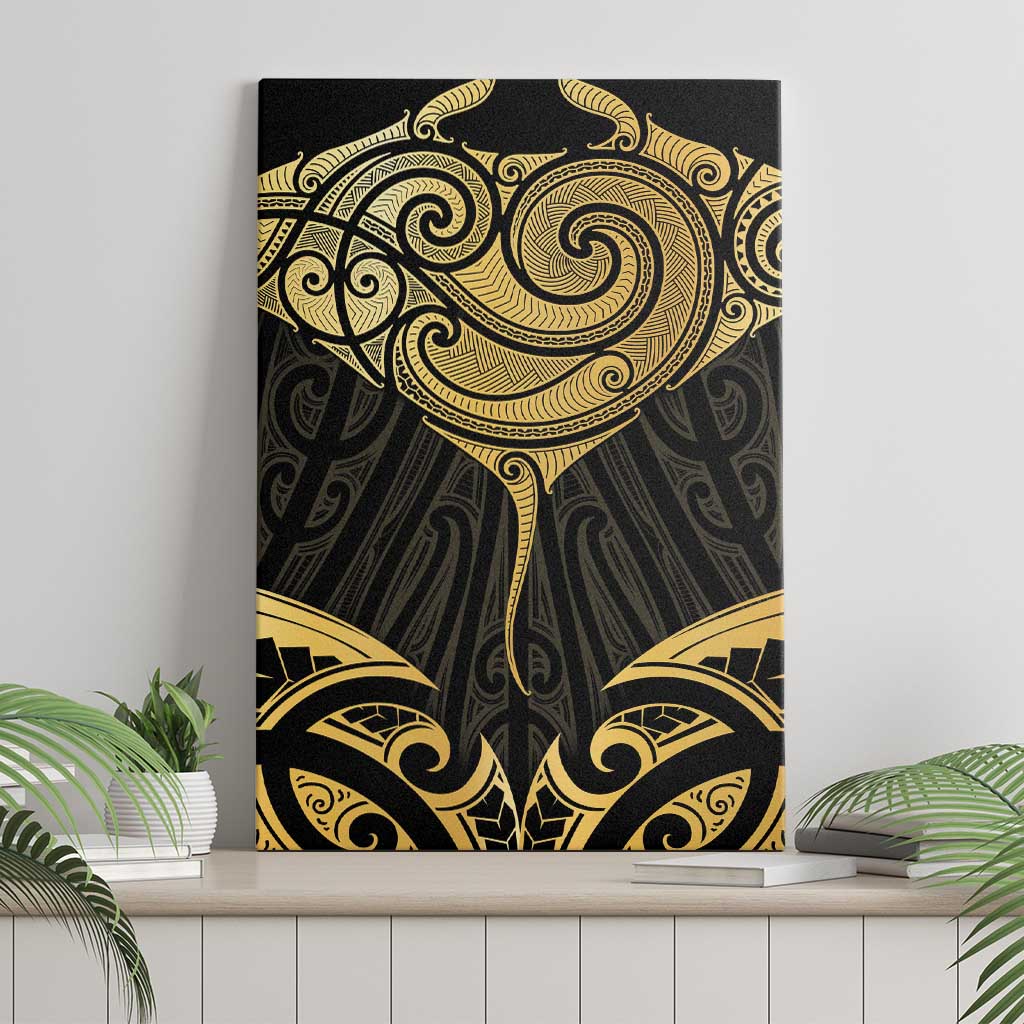 Gold Black New Zealand Manta Ray Canvas Wall Art Aotearoa Maori Haehae - Polynesian Pride