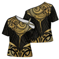 Gold Black New Zealand Manta Ray Cross Shoulder Shirt Aotearoa Maori Haehae - Polynesian Pride