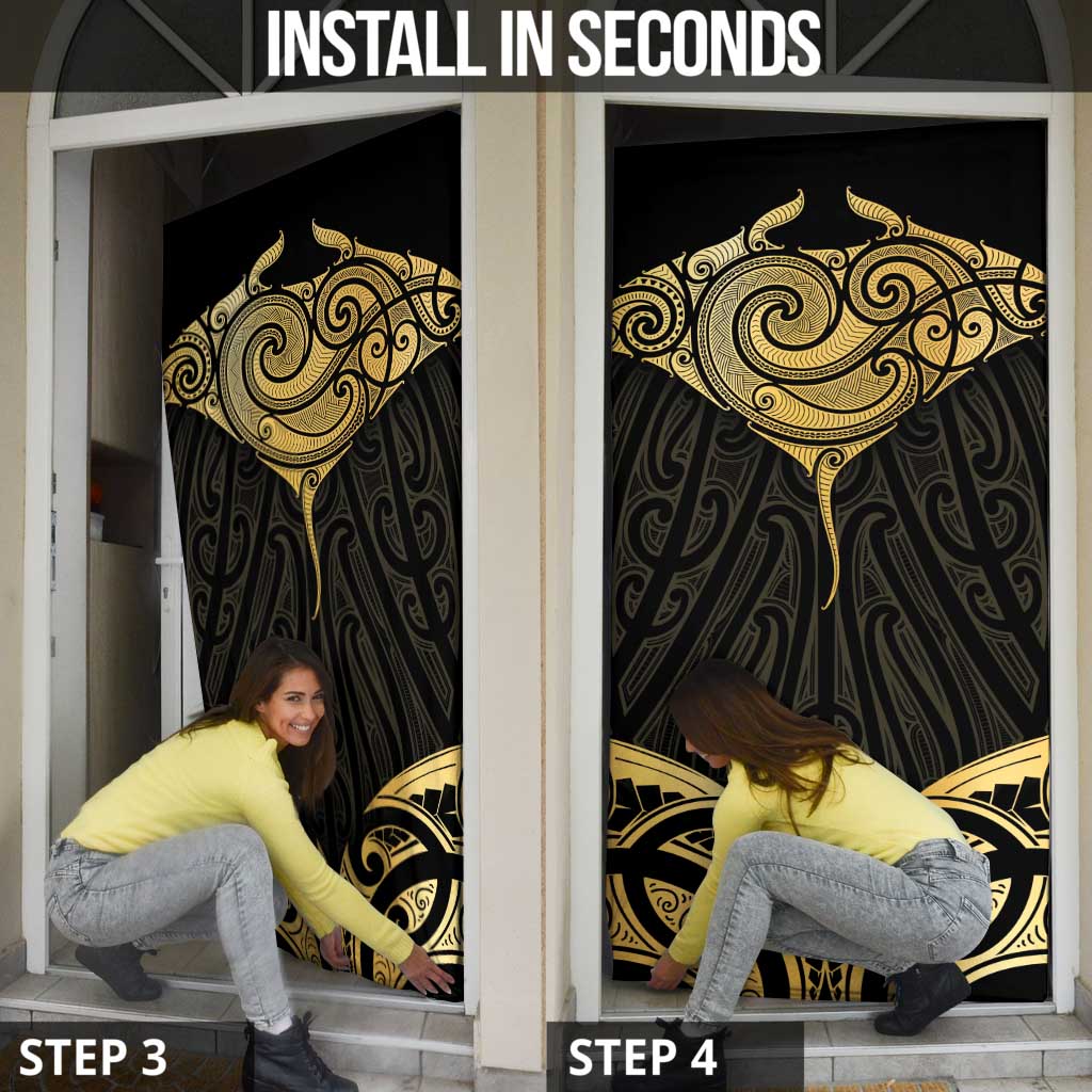 Gold Black New Zealand Manta Ray Door Cover Aotearoa Maori Haehae - Polynesian Pride