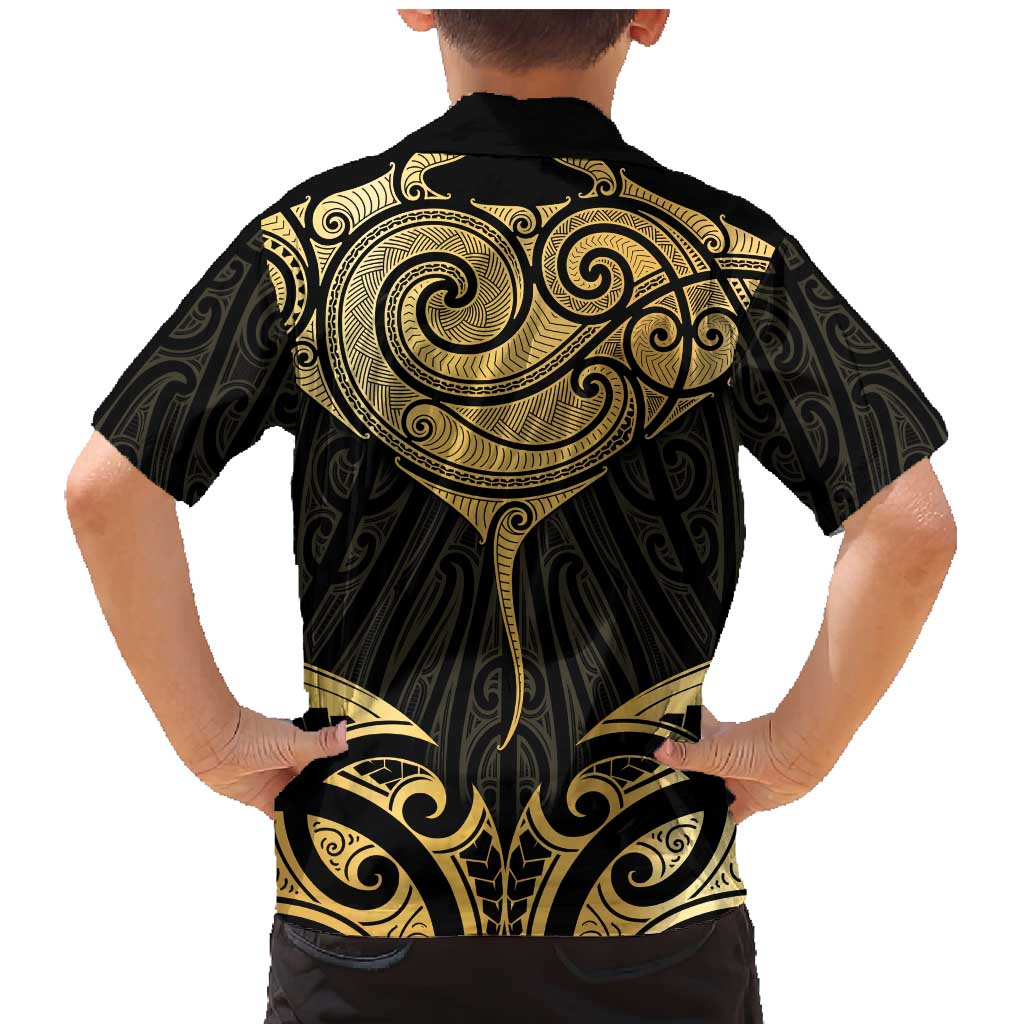 Gold Black New Zealand Manta Ray Family Matching Mermaid Dress and Hawaiian Shirt Aotearoa Maori Haehae - Polynesian Pride