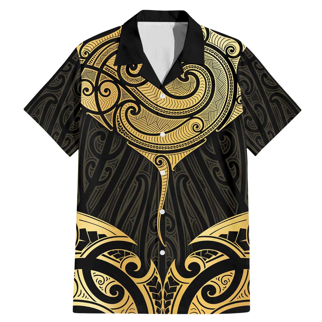 Gold Black New Zealand Manta Ray Family Matching Mermaid Dress and Hawaiian Shirt Aotearoa Maori Haehae - Polynesian Pride