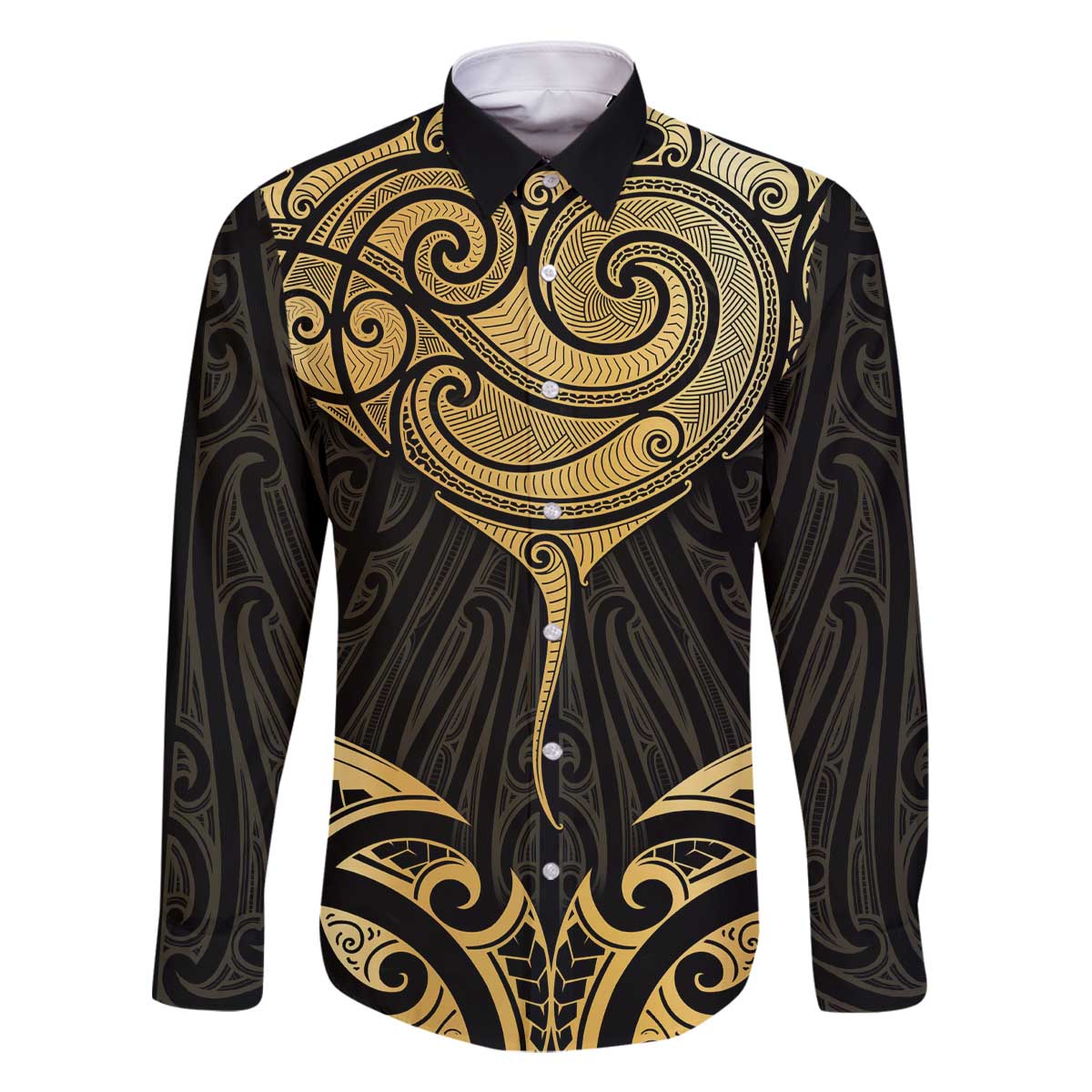 Gold Black New Zealand Manta Ray Family Matching Off The Shoulder Long Sleeve Dress and Hawaiian Shirt Aotearoa Maori Haehae - Polynesian Pride