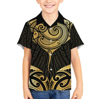 Gold Black New Zealand Manta Ray Family Matching Off The Shoulder Long Sleeve Dress and Hawaiian Shirt Aotearoa Maori Haehae - Polynesian Pride