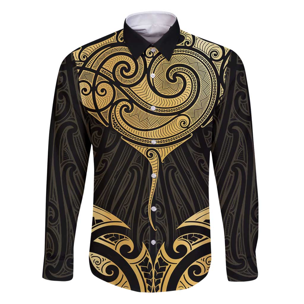 Gold Black New Zealand Manta Ray Family Matching Puletasi and Hawaiian Shirt Aotearoa Maori Haehae - Polynesian Pride