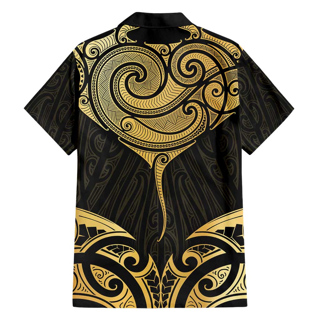 Gold Black New Zealand Manta Ray Family Matching Short Sleeve Bodycon Dress and Hawaiian Shirt Aotearoa Maori Haehae - Polynesian Pride