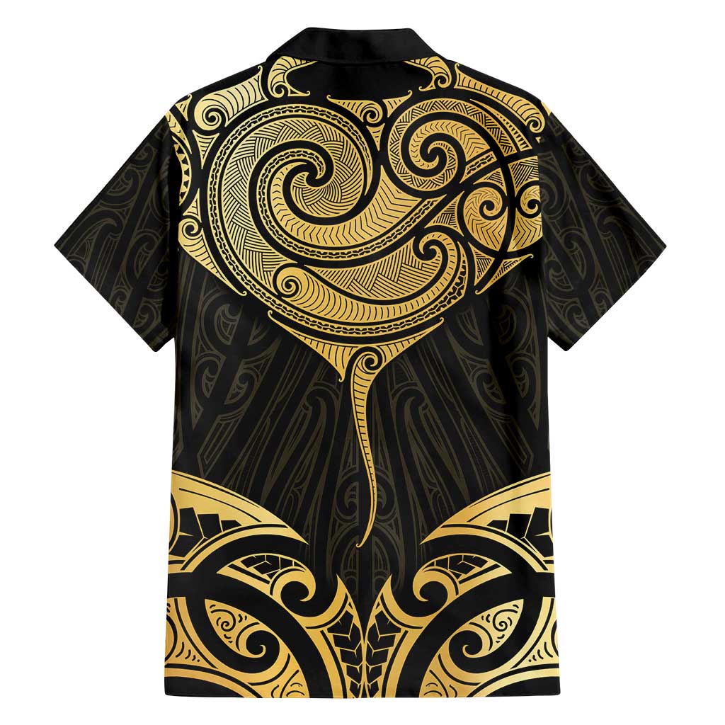 Gold Black New Zealand Manta Ray Family Matching Summer Maxi Dress and Hawaiian Shirt Aotearoa Maori Haehae - Polynesian Pride