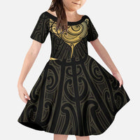Gold Black New Zealand Manta Ray Family Matching Tank Maxi Dress and Hawaiian Shirt Aotearoa Maori Haehae - Polynesian Pride