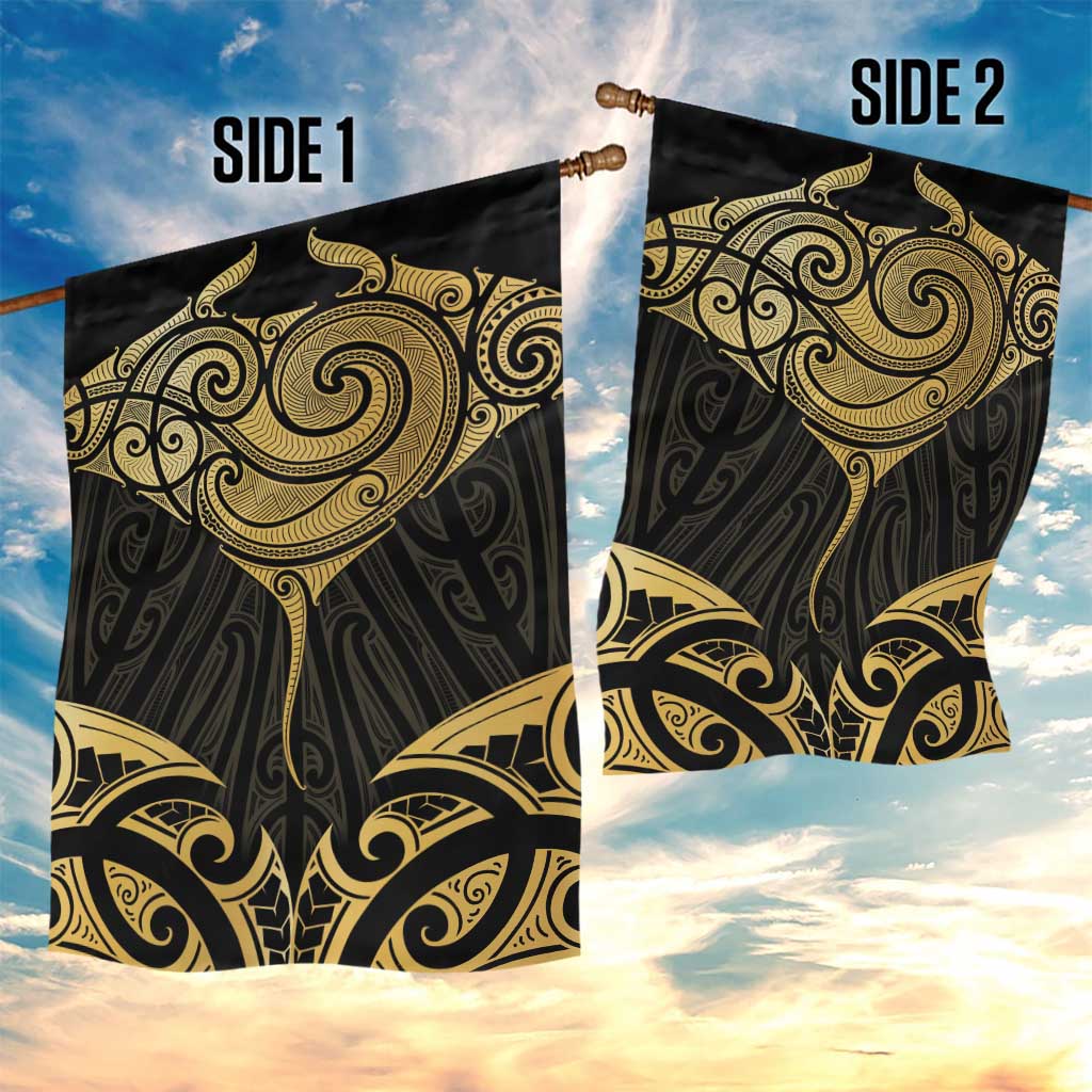 Gold Black New Zealand Manta Ray Garden Flag Aotearoa Maori Haehae - Polynesian Pride