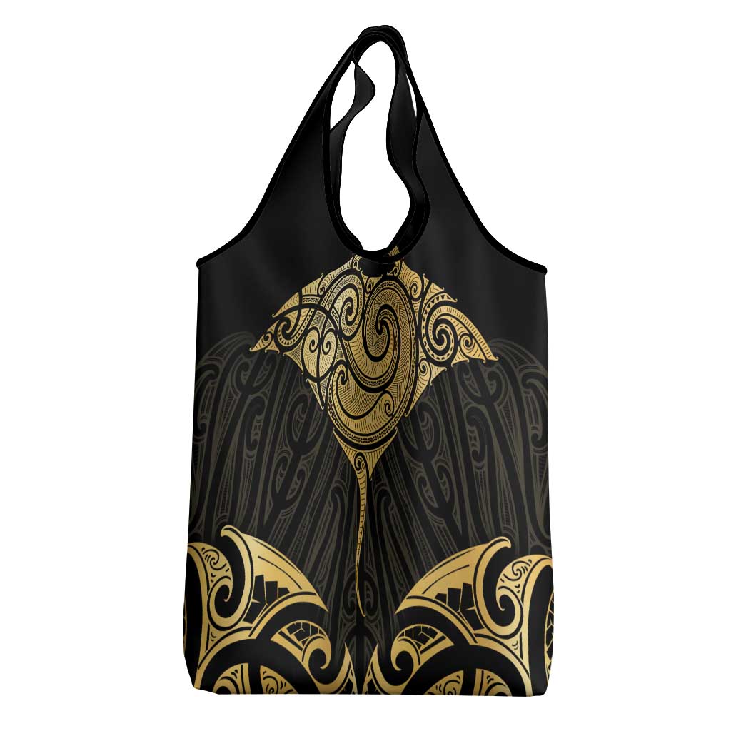Gold Black New Zealand Manta Ray Grocery Bag Aotearoa Maori Haehae - Polynesian Pride