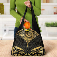 Gold Black New Zealand Manta Ray Grocery Bag Aotearoa Maori Haehae - Polynesian Pride
