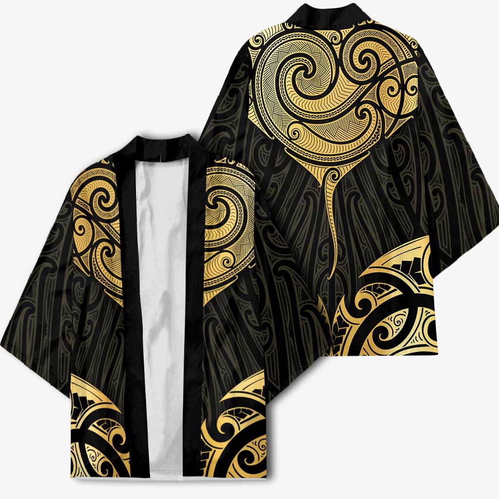 Gold Black New Zealand Manta Ray Kimono Aotearoa Maori Haehae - Polynesian Pride