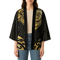 Gold Black New Zealand Manta Ray Kimono Aotearoa Maori Haehae - Polynesian Pride