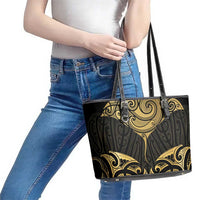 Gold Black New Zealand Manta Ray Leather Tote Bag Aotearoa Maori Haehae - Polynesian Pride