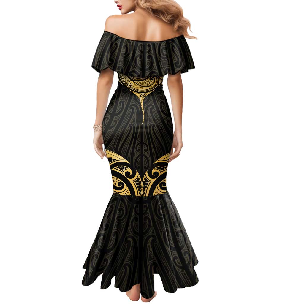 Gold Black New Zealand Manta Ray Mermaid Dress Aotearoa Maori Haehae - Polynesian Pride