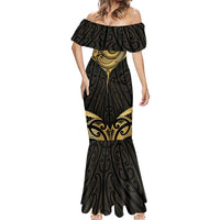 Gold Black New Zealand Manta Ray Mermaid Dress Aotearoa Maori Haehae - Polynesian Pride