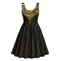 Gold Black New Zealand Manta Ray Midi Dress Aotearoa Maori Haehae - Polynesian Pride