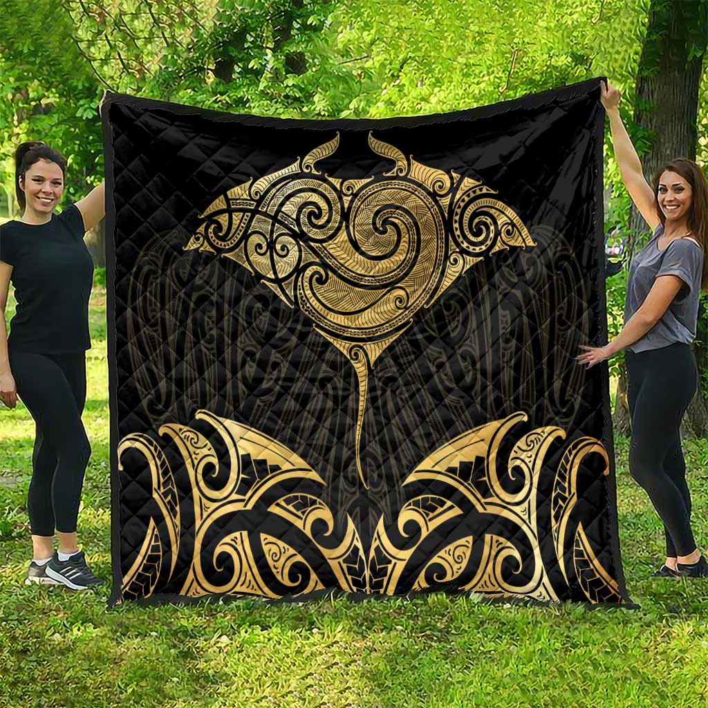 Gold Black New Zealand Manta Ray Quilt Aotearoa Maori Haehae - Polynesian Pride
