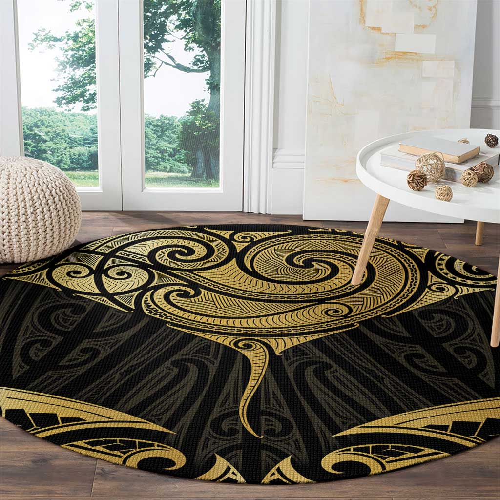 Gold Black New Zealand Manta Ray Round Carpet Aotearoa Maori Haehae - Polynesian Pride