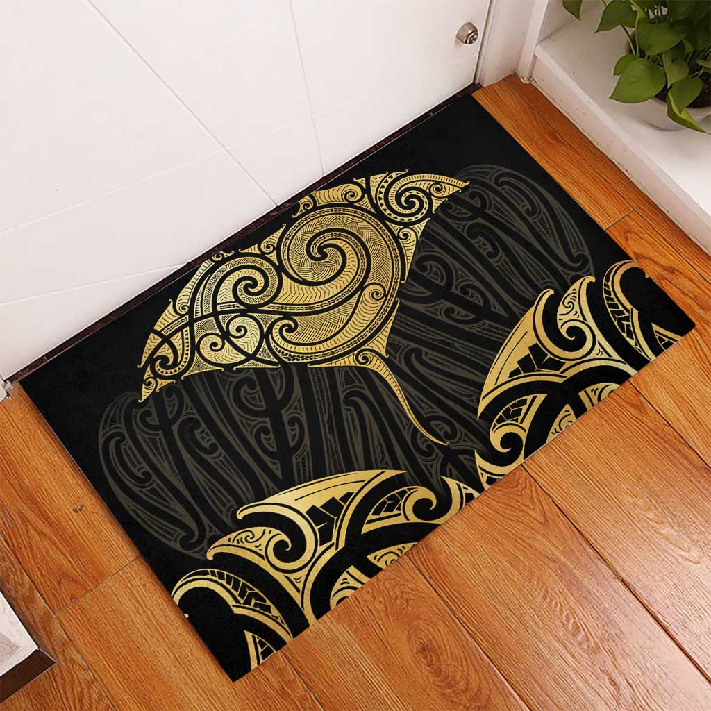Gold Black New Zealand Manta Ray Rubber Doormat Aotearoa Maori Haehae - Polynesian Pride