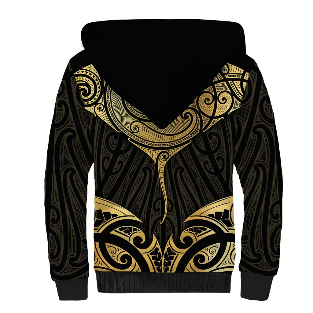 Gold Black New Zealand Manta Ray Sherpa Hoodie Aotearoa Maori Haehae - Polynesian Pride