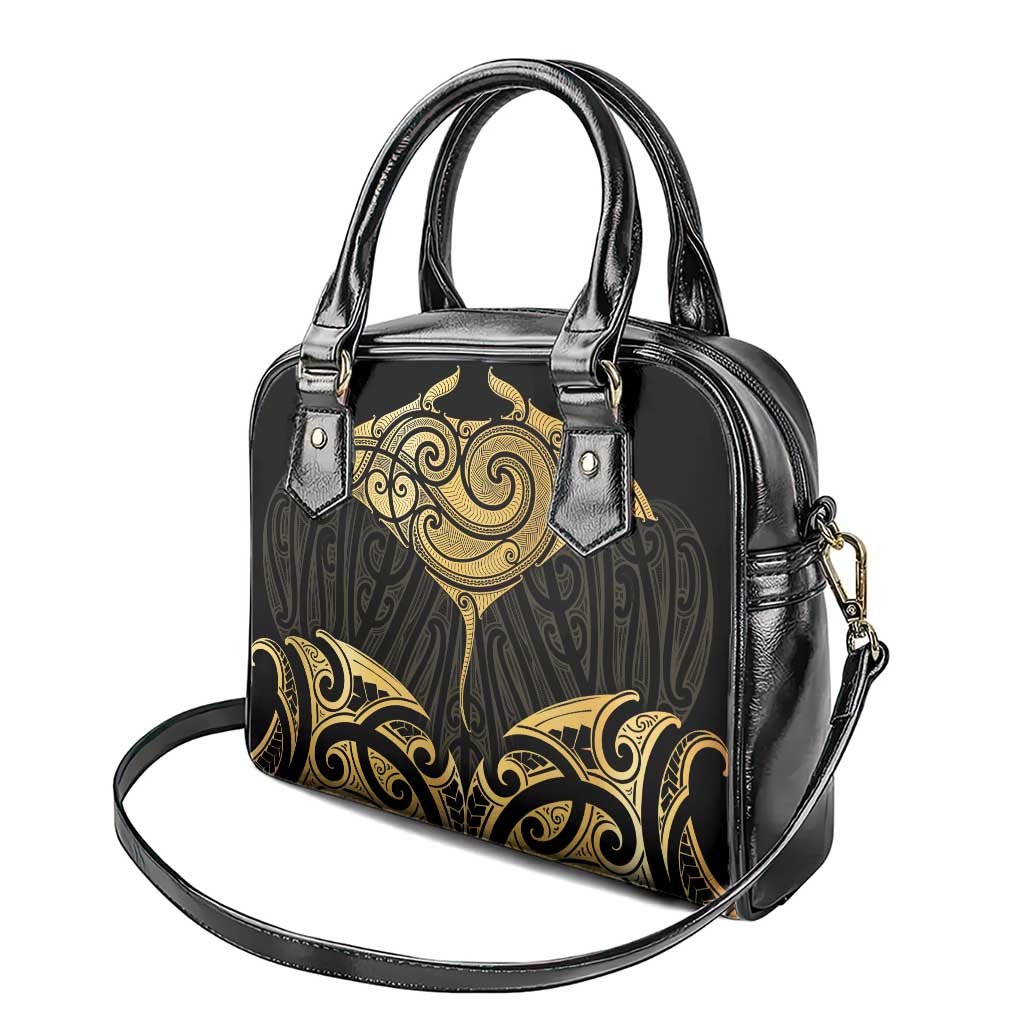 Gold Black New Zealand Manta Ray Shoulder Handbag Aotearoa Maori Haehae - Polynesian Pride