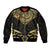 Gold Black New Zealand Manta Ray Sleeve Zip Bomber Jacket Aotearoa Maori Haehae - Polynesian Pride