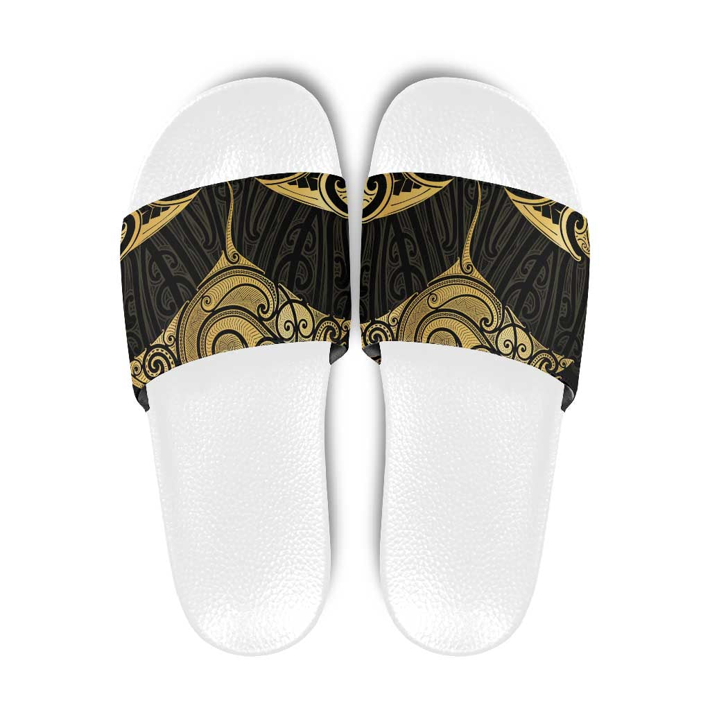 Gold Black New Zealand Manta Ray Slide Sandals Aotearoa Maori Haehae - Polynesian Pride