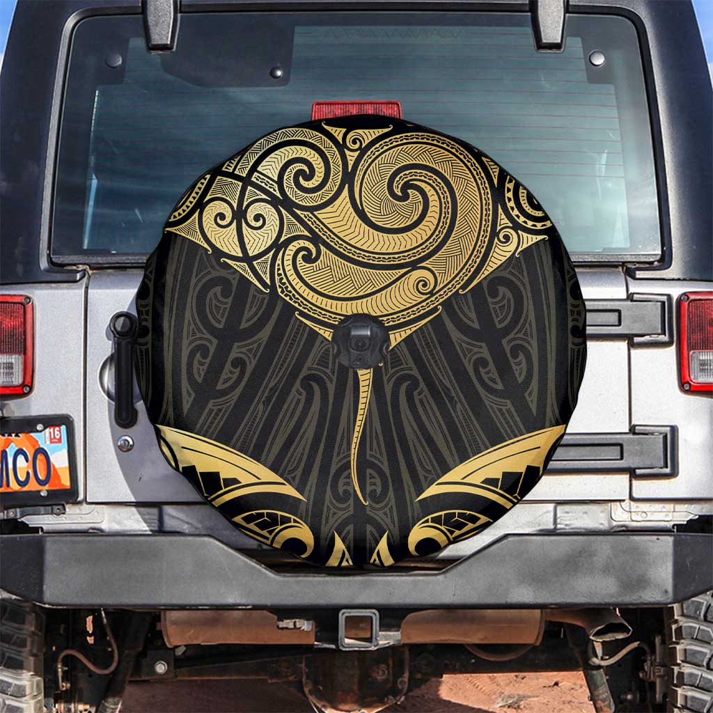 Gold Black New Zealand Manta Ray Spare Tire Cover Aotearoa Maori Haehae - Polynesian Pride