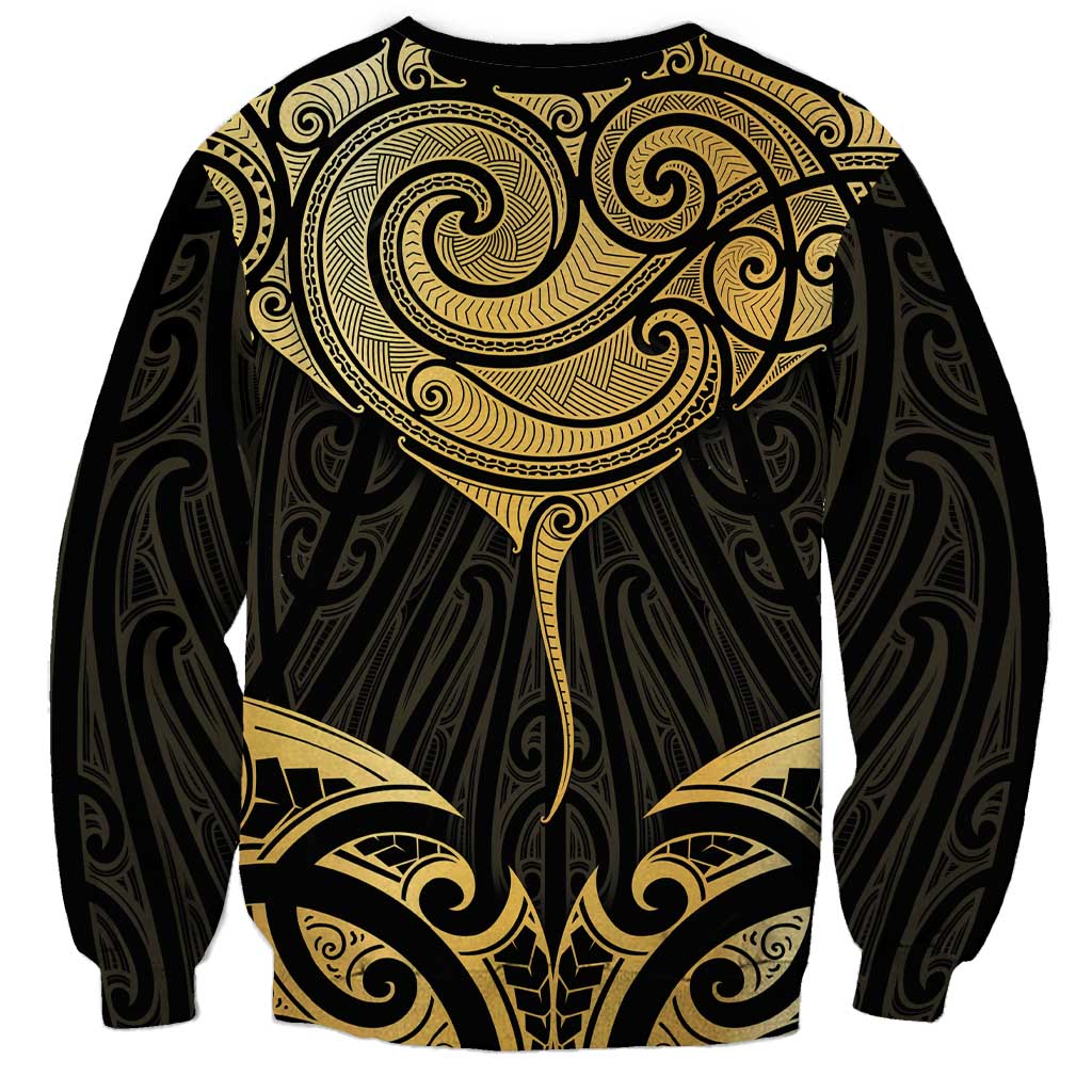 Gold Black New Zealand Manta Ray Sweatshirt Aotearoa Maori Haehae - Polynesian Pride